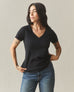 Women's Premium Slub V-Neck Tee - Black
